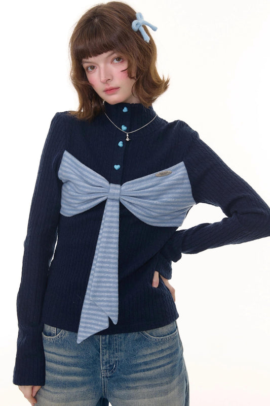 Autumn Bow Turtleneck Knitted Sweater