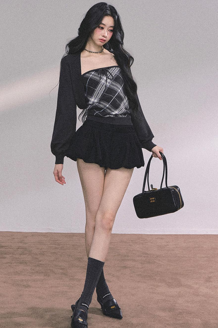 American Plaid Knitted Sweater Womens Two-Piece Set