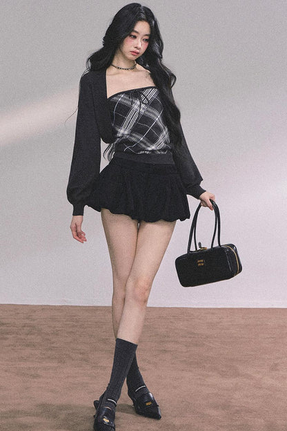 American Plaid Knitted Sweater Womens Two-Piece Set