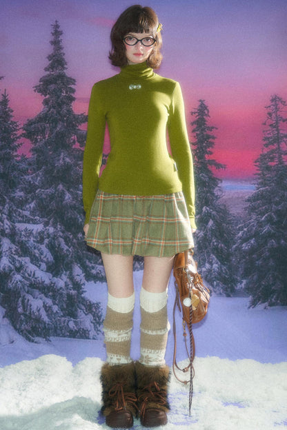 Green Plaid Woolen Skirt
