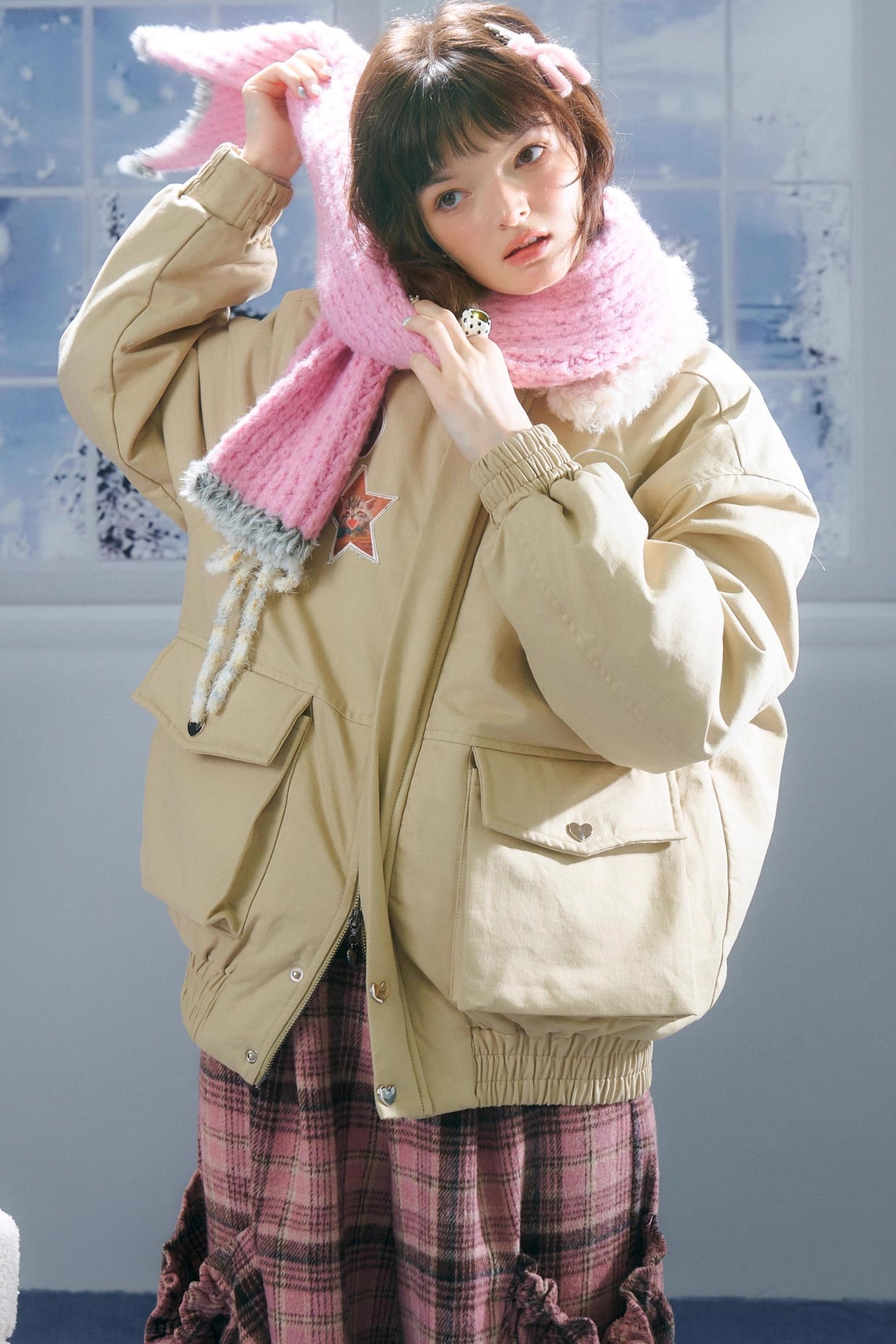 Cat Pattern Workwear Style Slimming Cotton Jacket