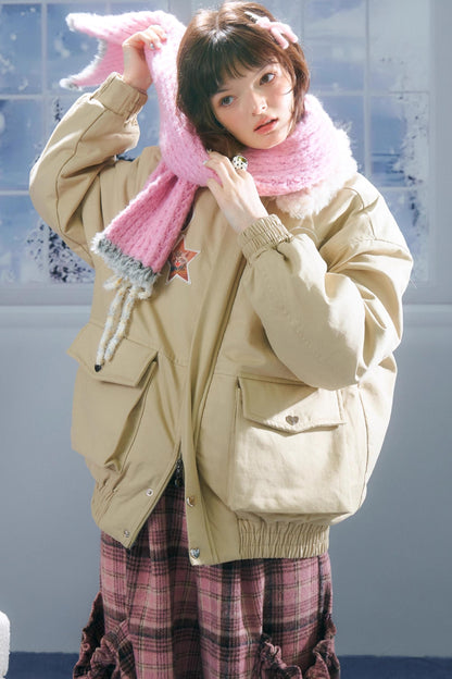 Cat Pattern Workwear Style Slimming Cotton Jacket