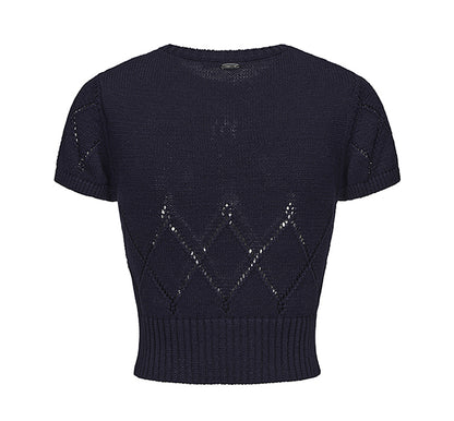 White- Navy Knit Tee