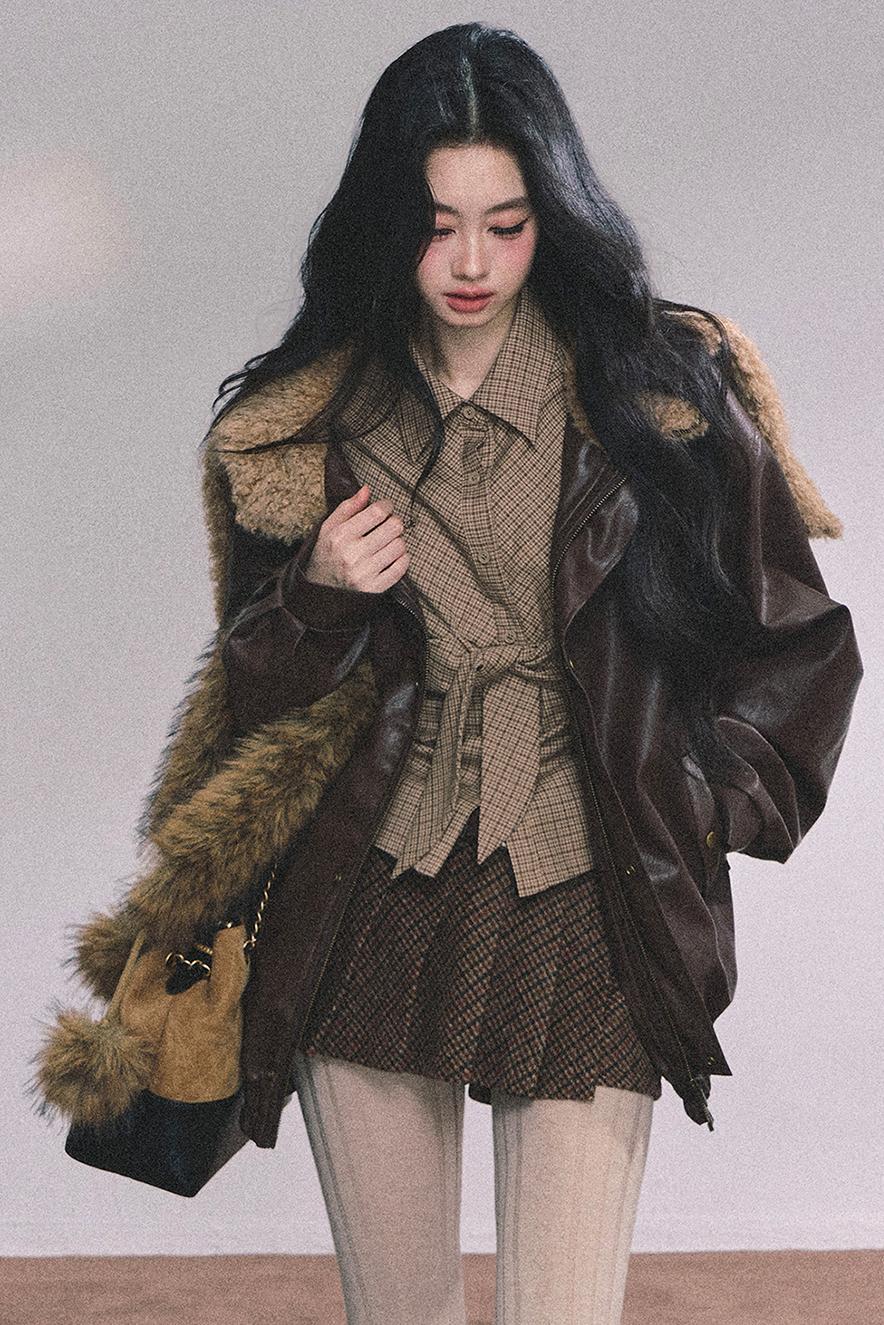 Autumn Navy Lambswool Leather Jacket