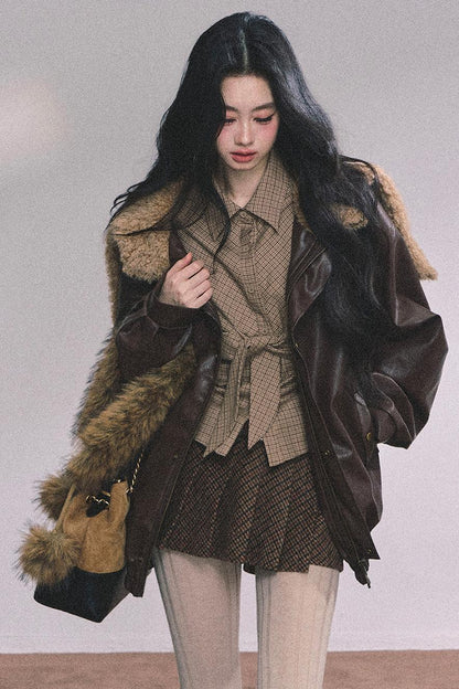 Autumn Navy Lambswool Leather Jacket