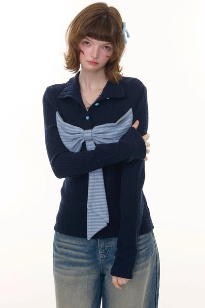 Autumn Bow Turtleneck Knitted Sweater