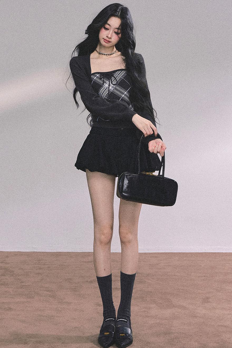 American Plaid Knitted Sweater Womens Two-Piece Set