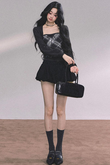 American Plaid Knitted Sweater Womens Two-Piece Set