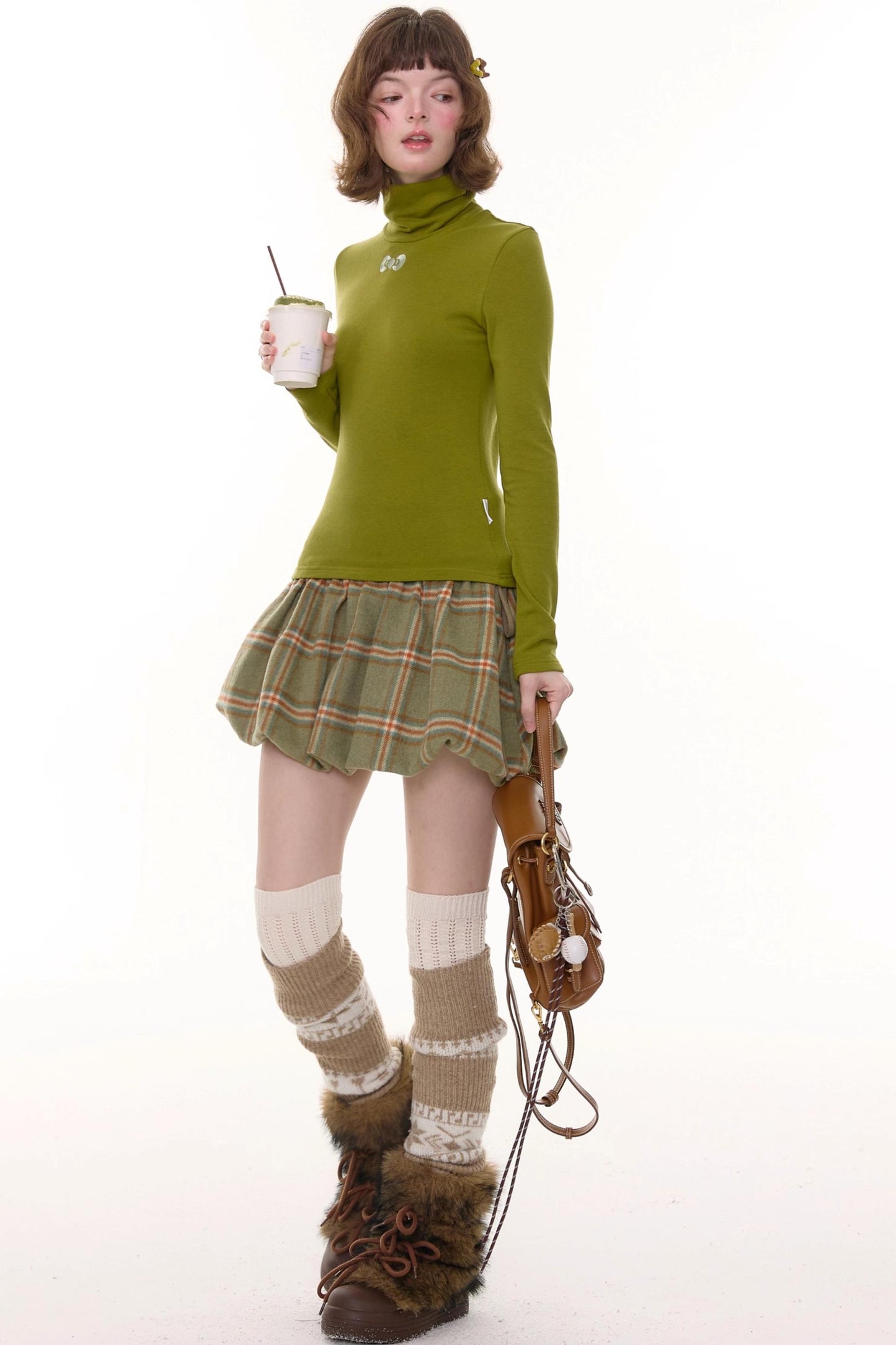 Green Plaid Woolen Skirt