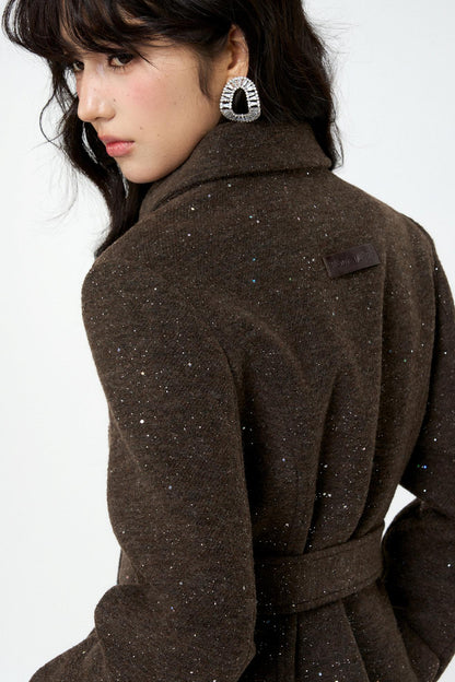 Dark Brown Tweed Jacket And Skirt Set-Up