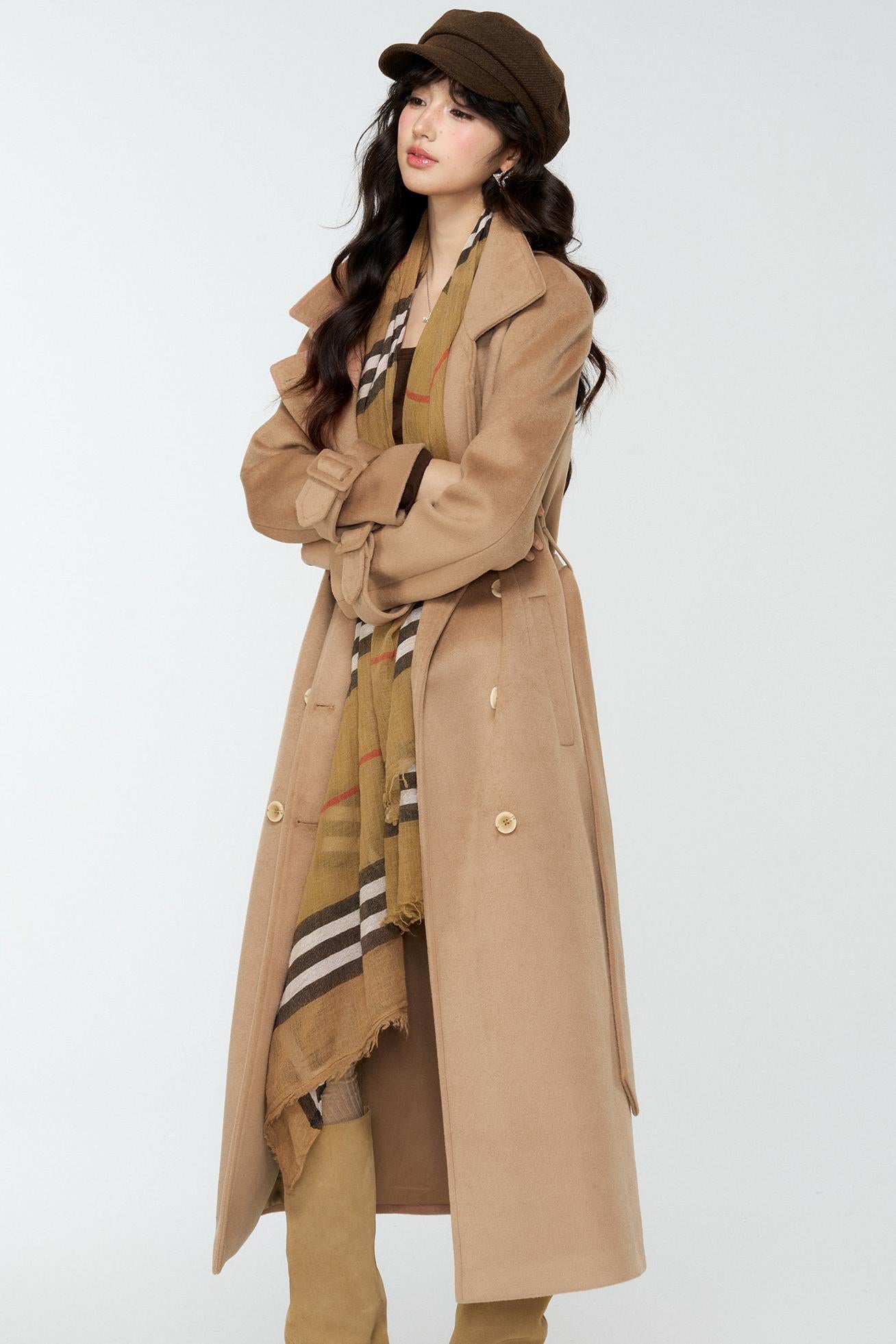 Coffee-Colored Woolen Cloak Coat Set-Up