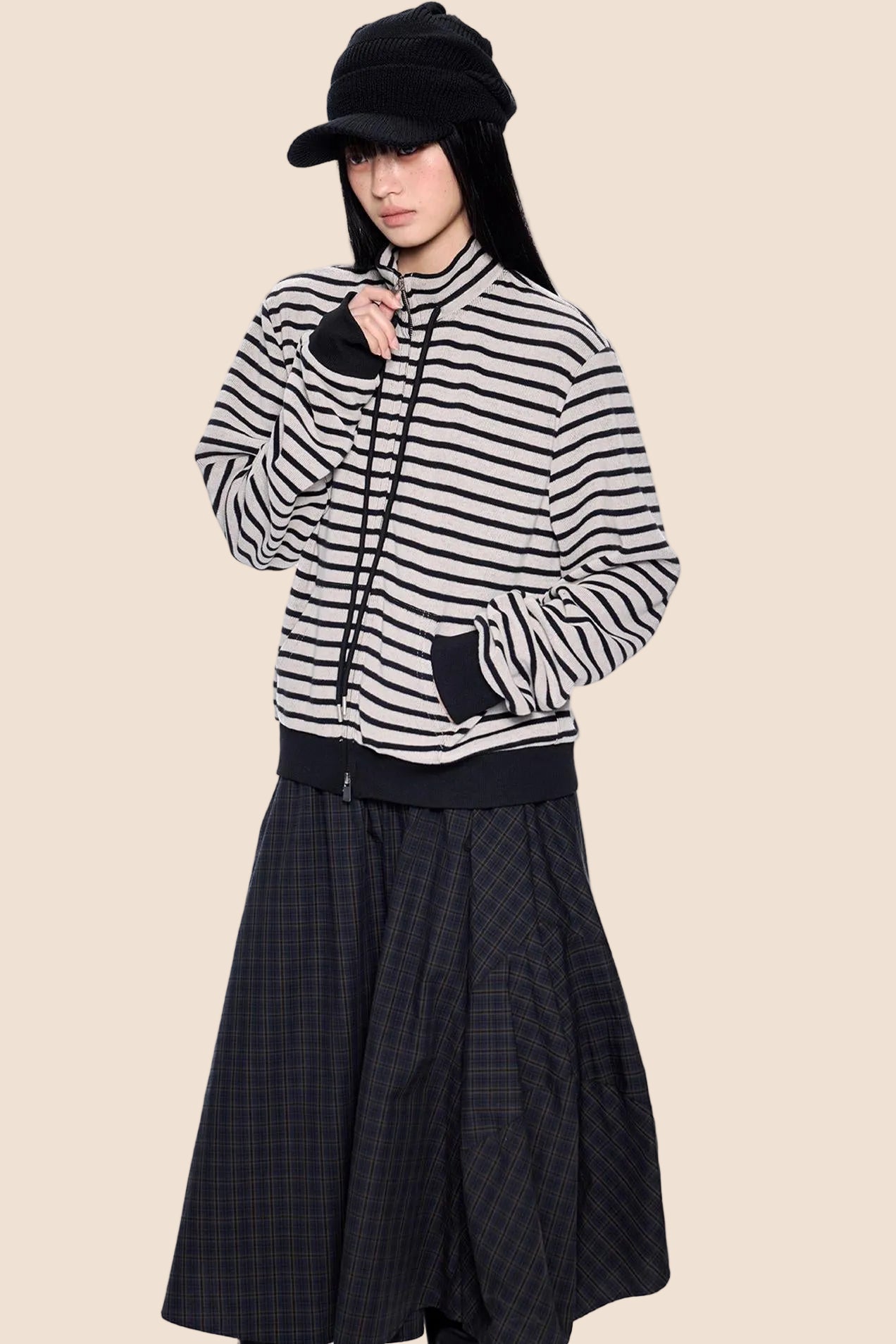 Striped Vintage Turtleneck Cardigan