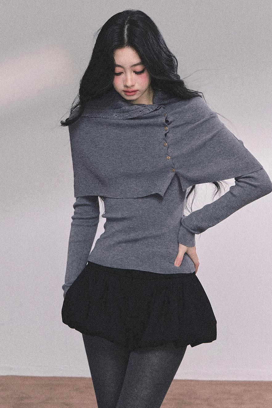 Korean Knit T-Shirt Shawl Set