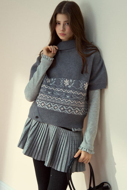 Gray Wool Polka Dot Pleated Skirt