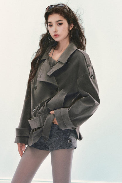 Grey Suede Trench Coat