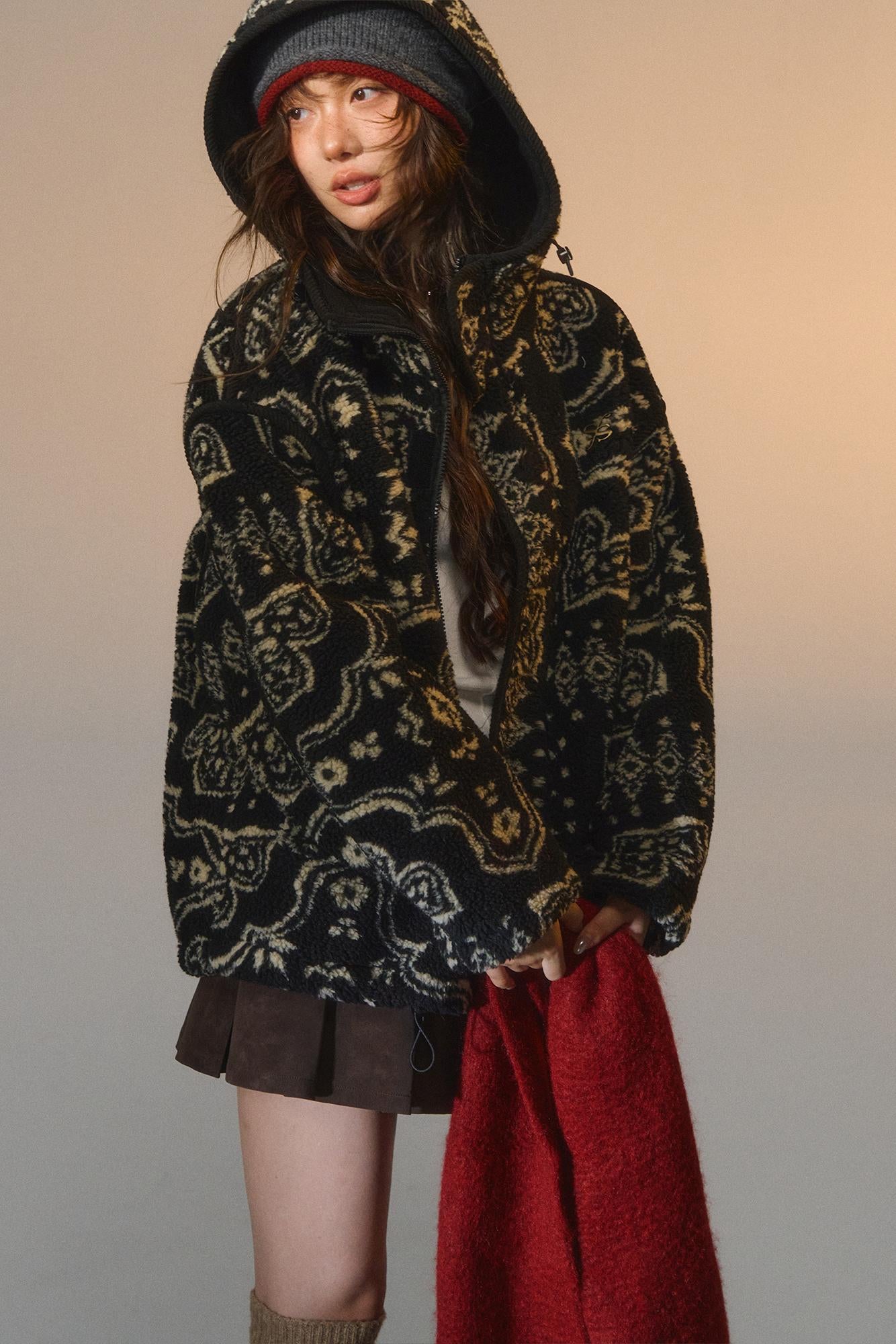 Jacquard Fleece Hooded Jacket