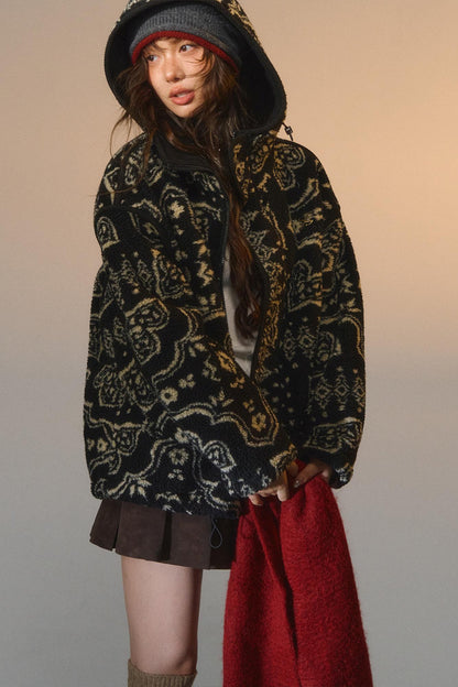 Jacquard Fleece Hooded Jacket