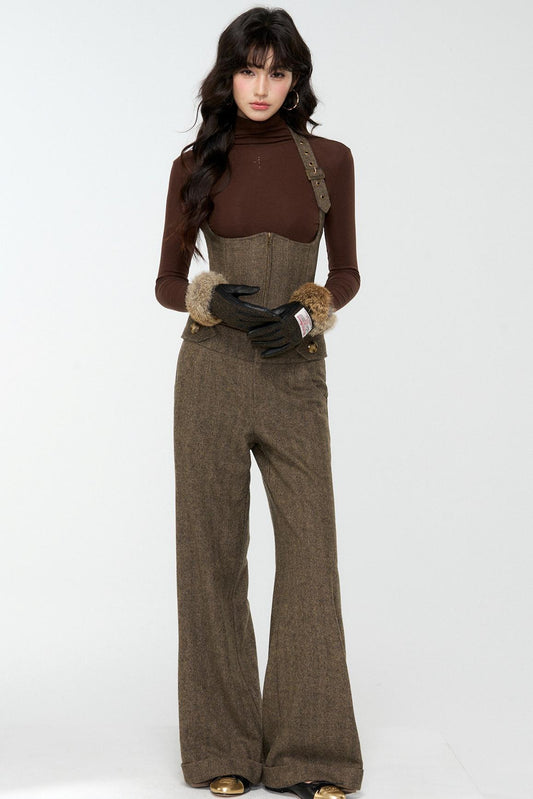 Elegant Woolen Tweed Vest Pants Set-Up