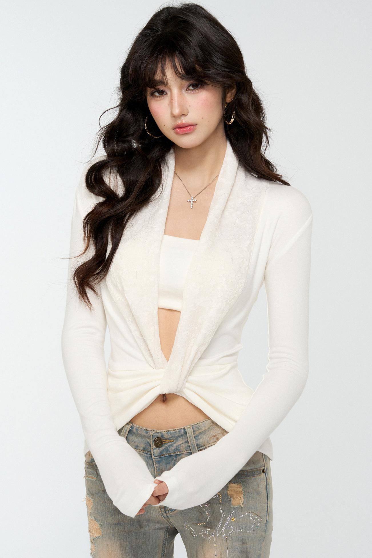 Patchwork Collar Knit Sweater Set