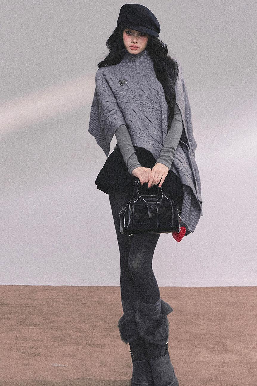 Twist Gray Knit Sweater Cloak