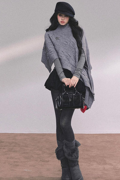 Twist Gray Knit Sweater Cloak