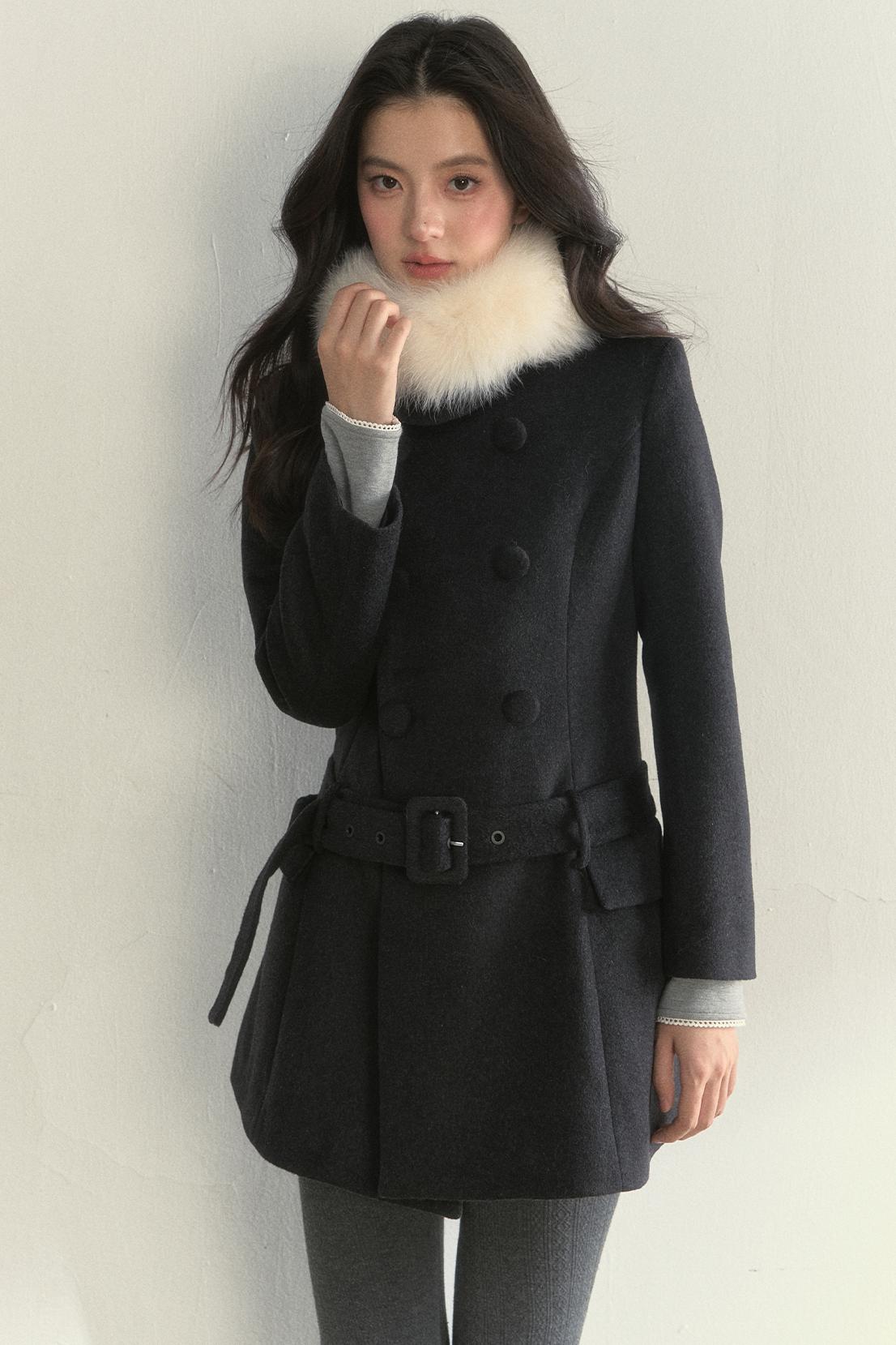Gentle Lady Double-Breasted Mid-Length Coat Set-Up