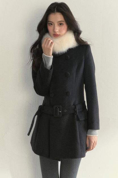 Gentle Lady Double-Breasted Mid-Length Coat Set-Up