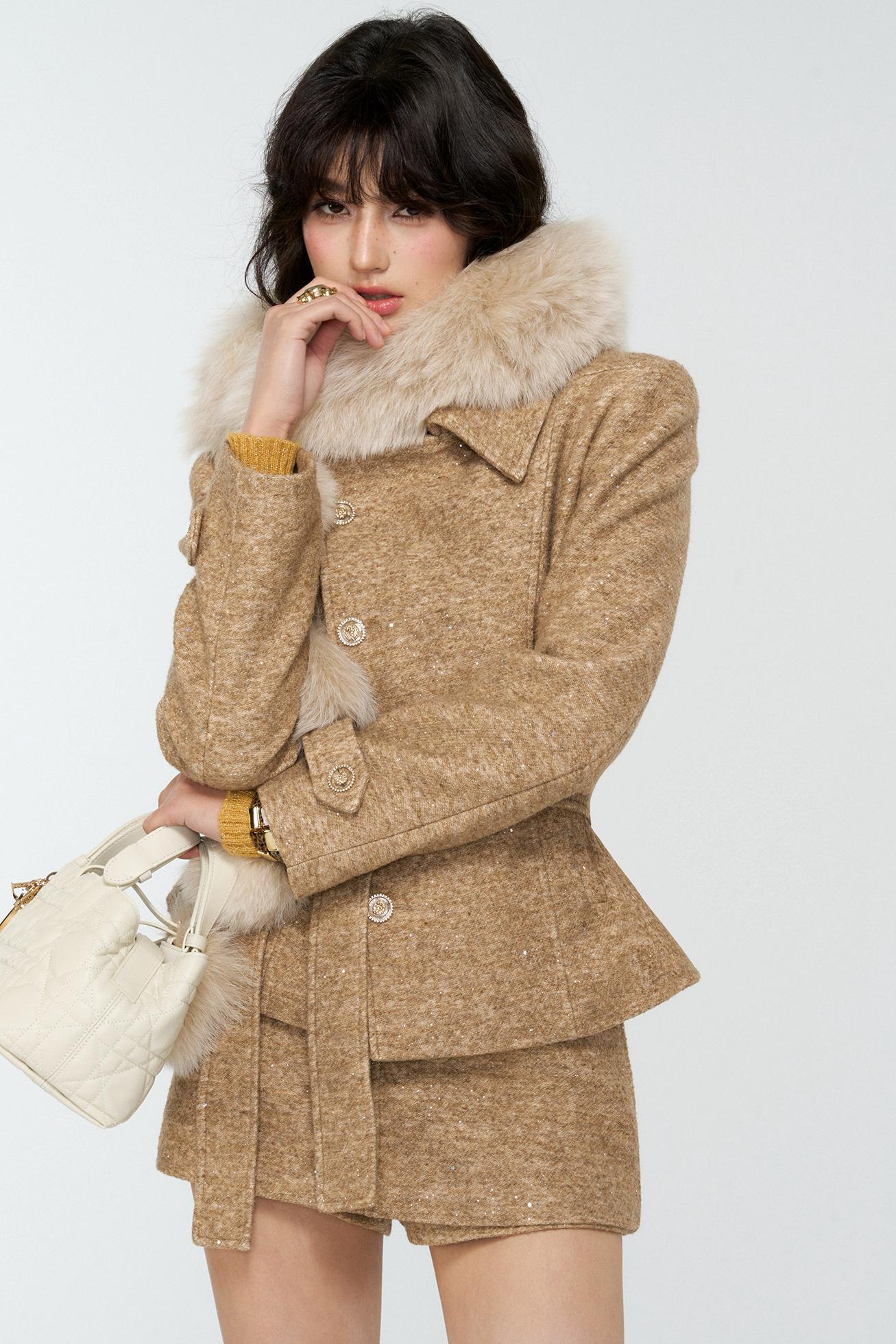 Khaki Tweed Jacket And Skirt Set-Up