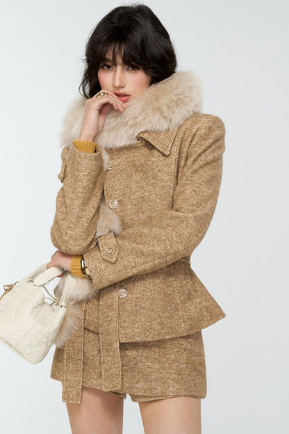 Khaki Tweed Jacket And Skirt Set-Up