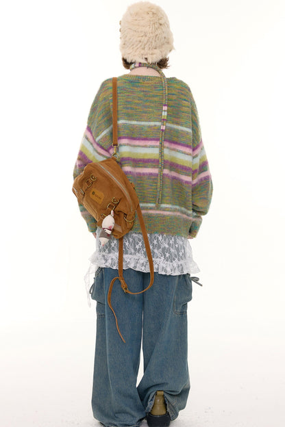 Autumn Winter Color-Blocking Striped V-Neck Sweater