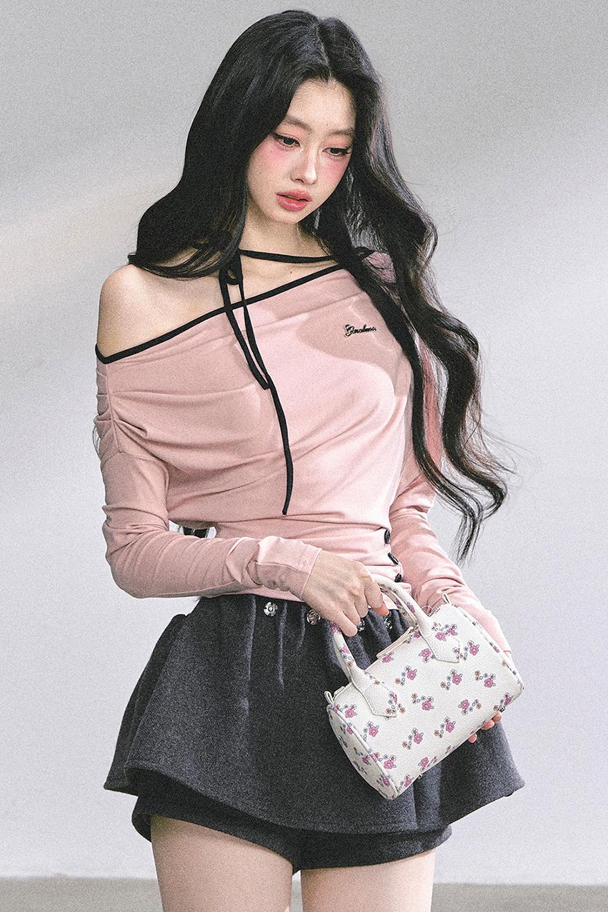 Korean Autumn Gray Halterneck Top