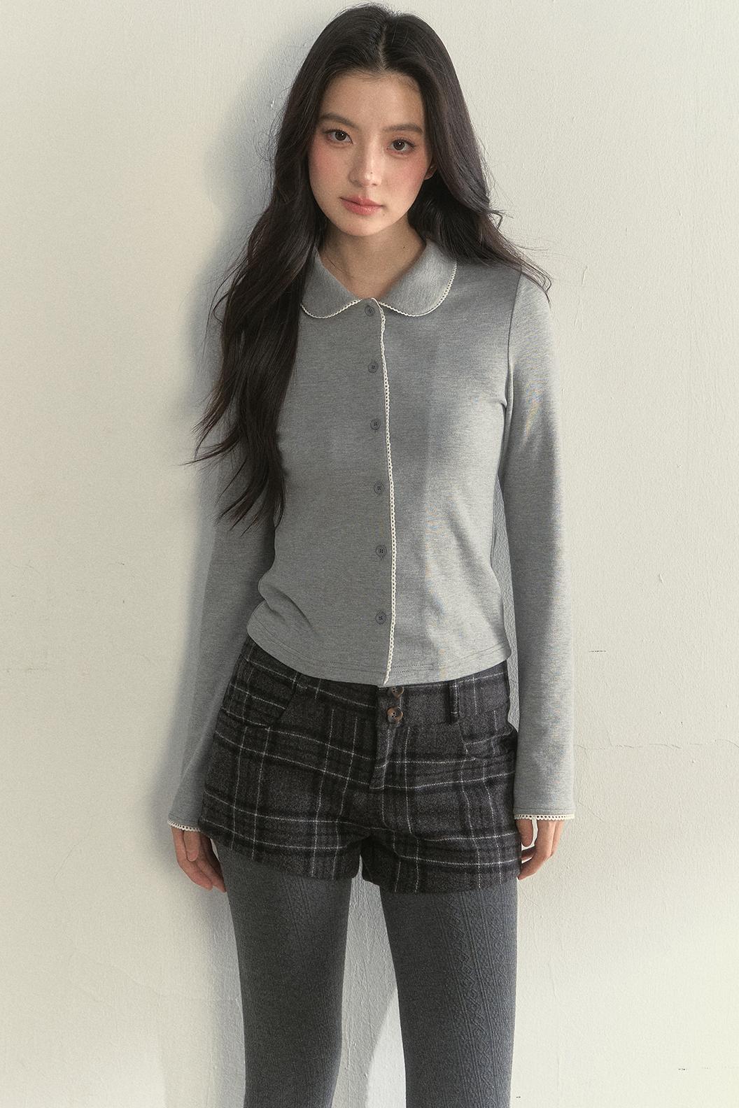 Pink and Gray Doll Collar Top