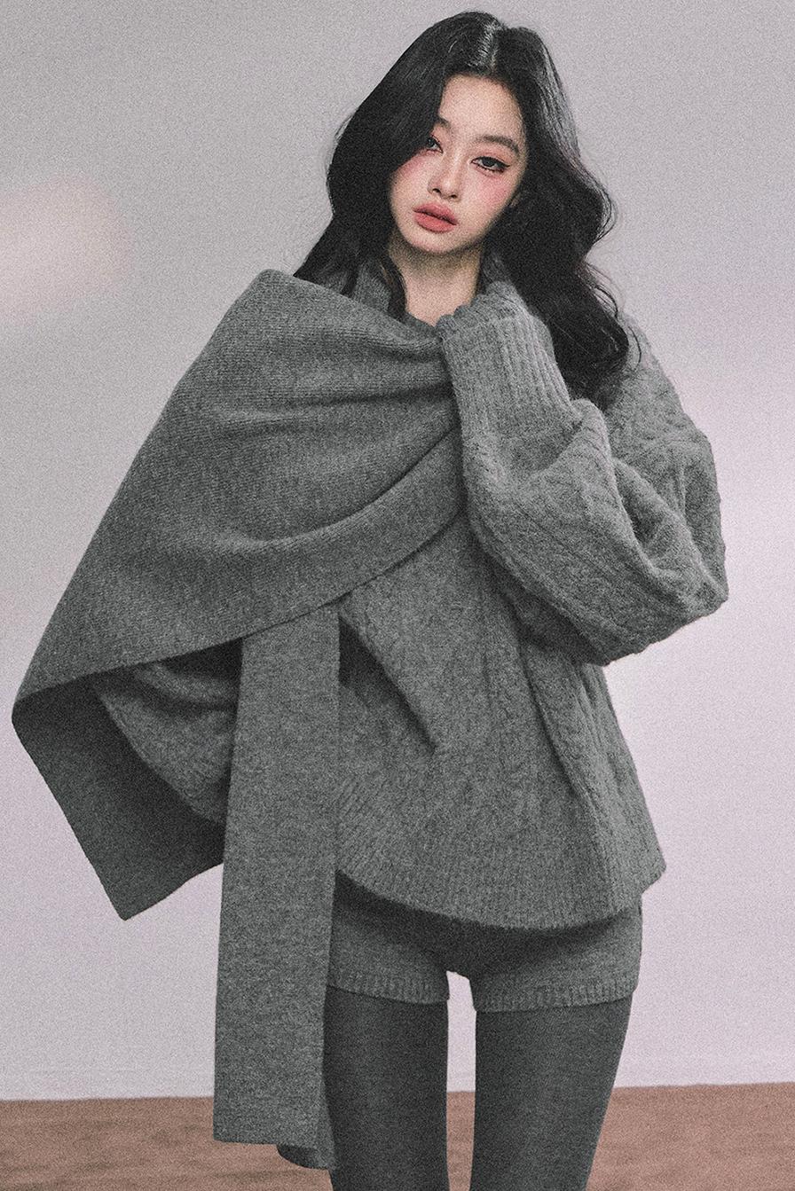 Winter Knitted Scarf Sweater Shorts Set-Up