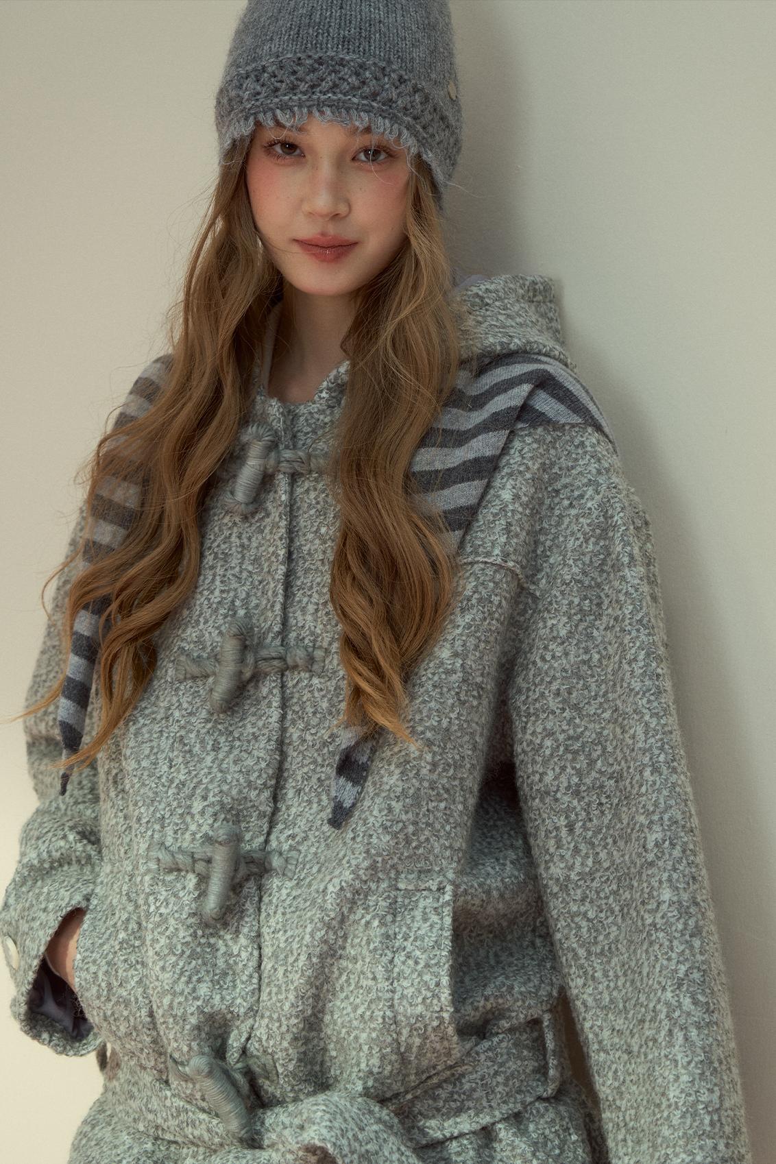 Light Gray Wool Horn Buckle Jacket