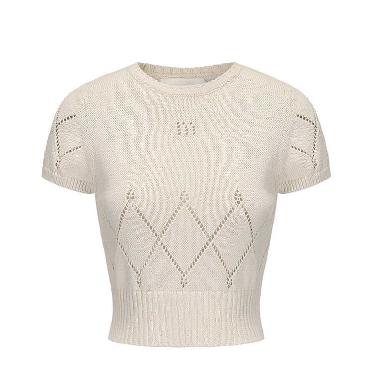 White- Navy Knit Tee