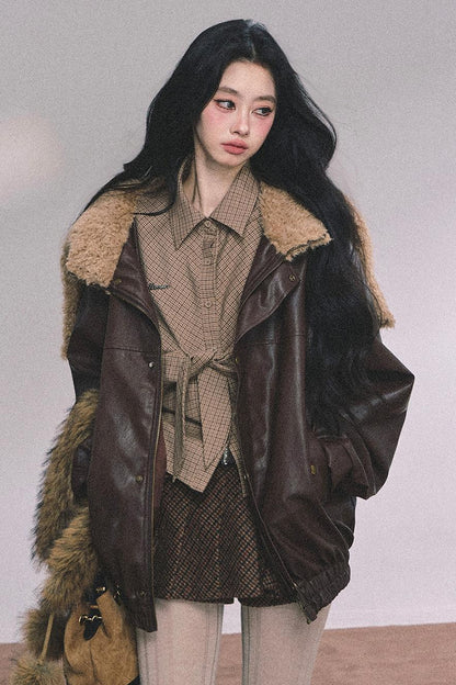 Autumn Navy Lambswool Leather Jacket