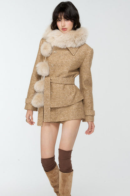 Khaki Tweed Jacket And Skirt Set-Up