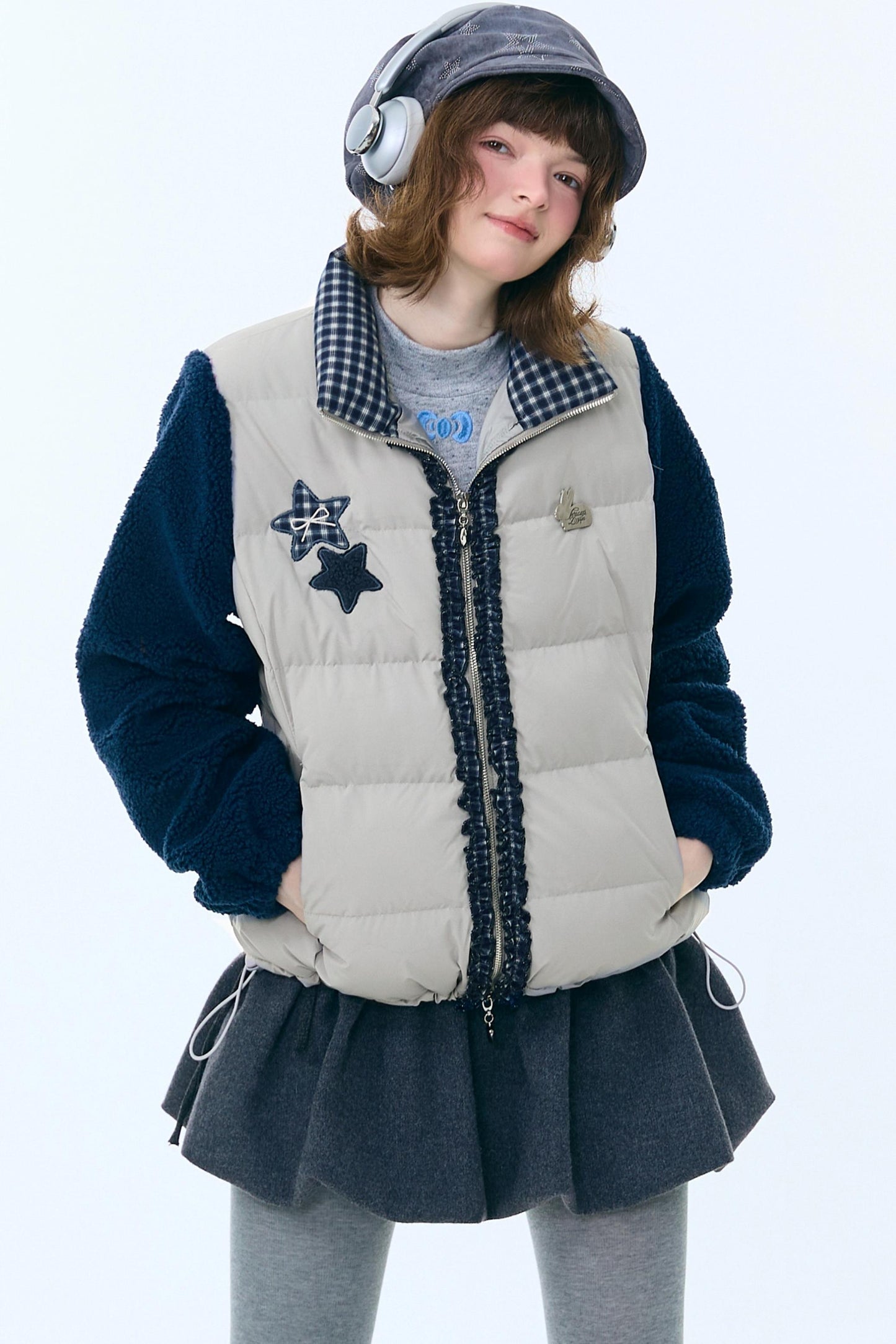 Star Print Color-Blocking Cotton Coat