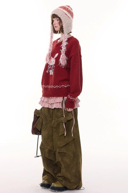 Autumn Retro Bow High Waist Slimming Trousers