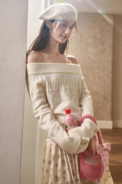Waxy Cotton Sweater And Floral Skirt Set-Up