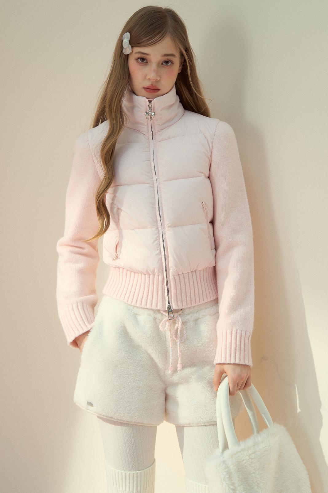 Pink Cloud Knitted Down Jacket