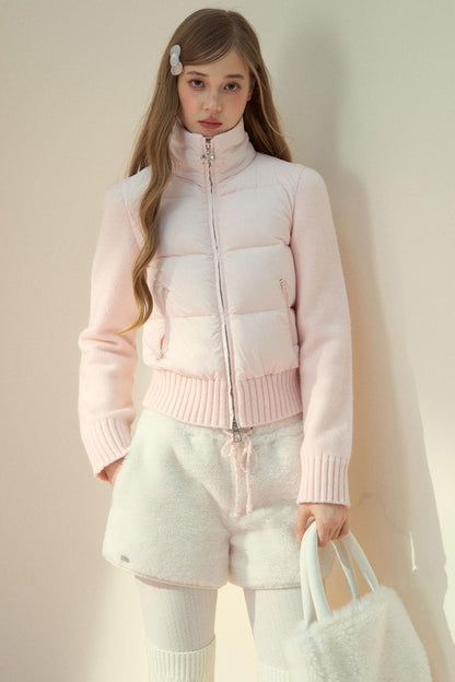 Pink Cloud Knitted Down Jacket
