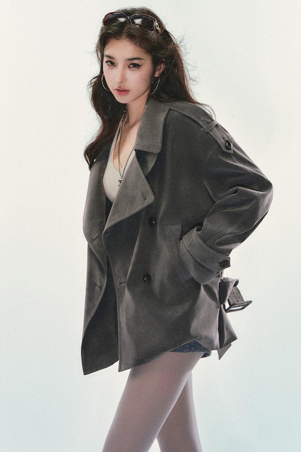 Grey Suede Trench Coat