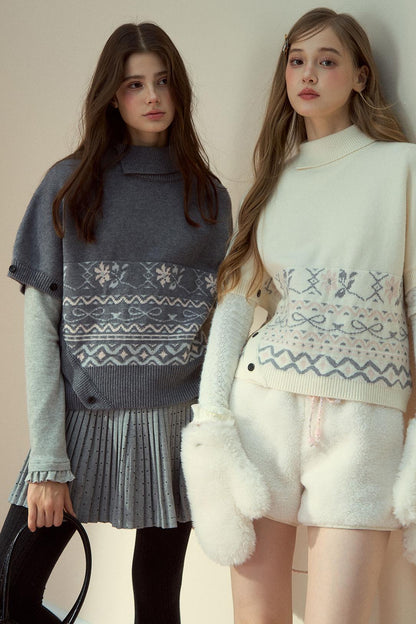 Gray Wool Polka Dot Pleated Skirt