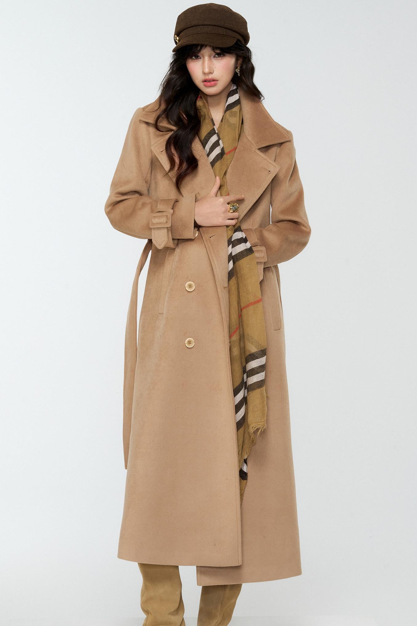 Coffee-Colored Woolen Cloak Coat Set-Up