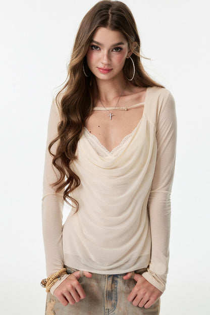 Swing Chiffon V-neck Long Sleeve Shirt