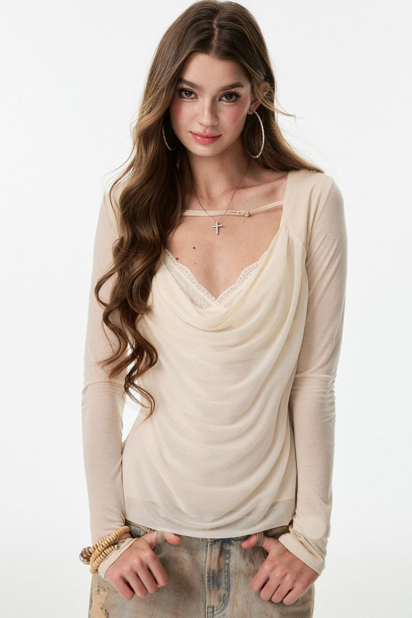 Swing Chiffon V-neck Long Sleeve Shirt