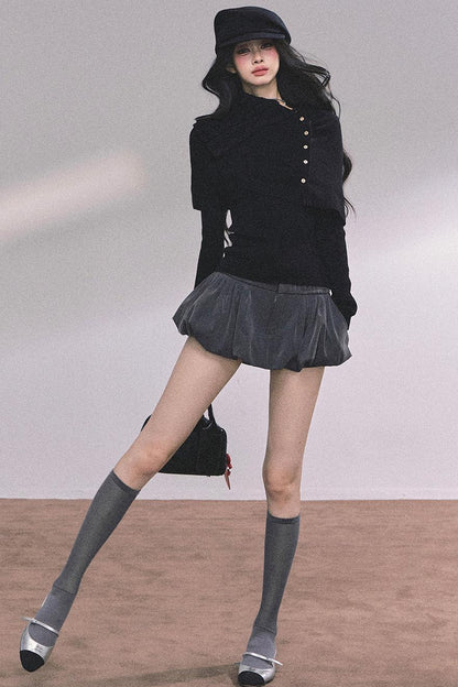 Korean Knit T-Shirt Shawl Set