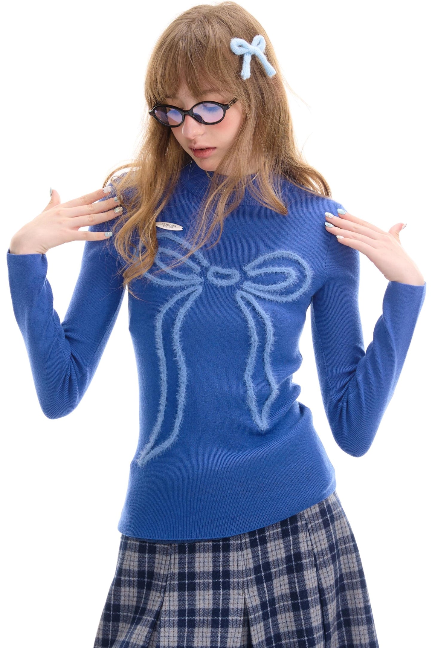 Autumn Bow Slim Knit Shirt