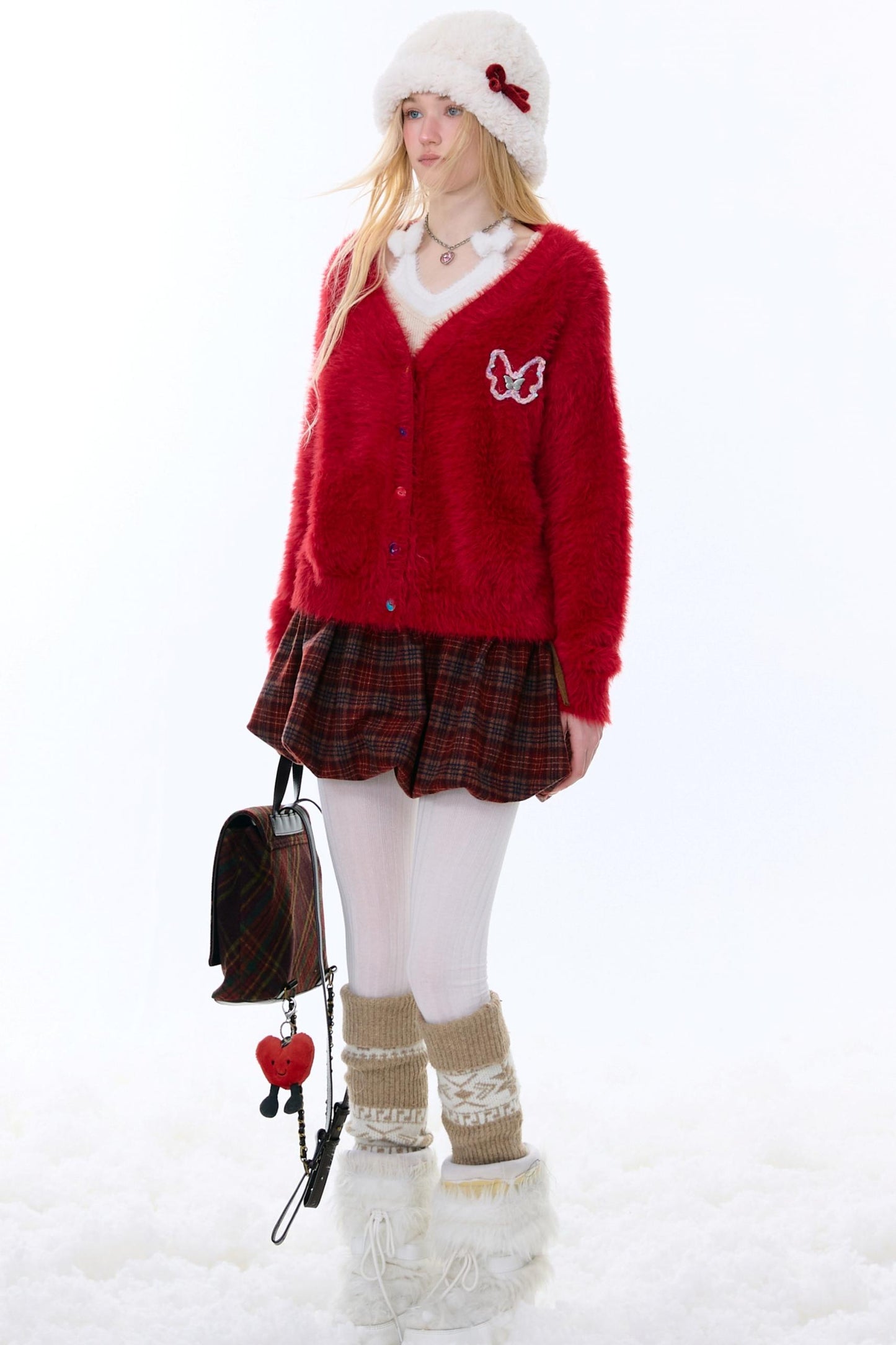 American-Style Red Cardigan Sweater